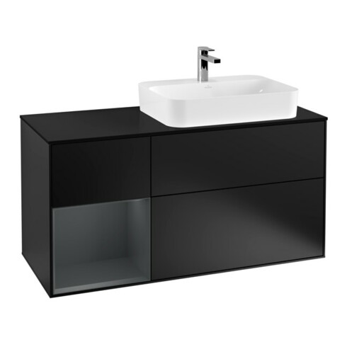 V&B Meuble sous lavabo Finion 120 cm, éclairage mural, blanc mat, laqué bleu mat