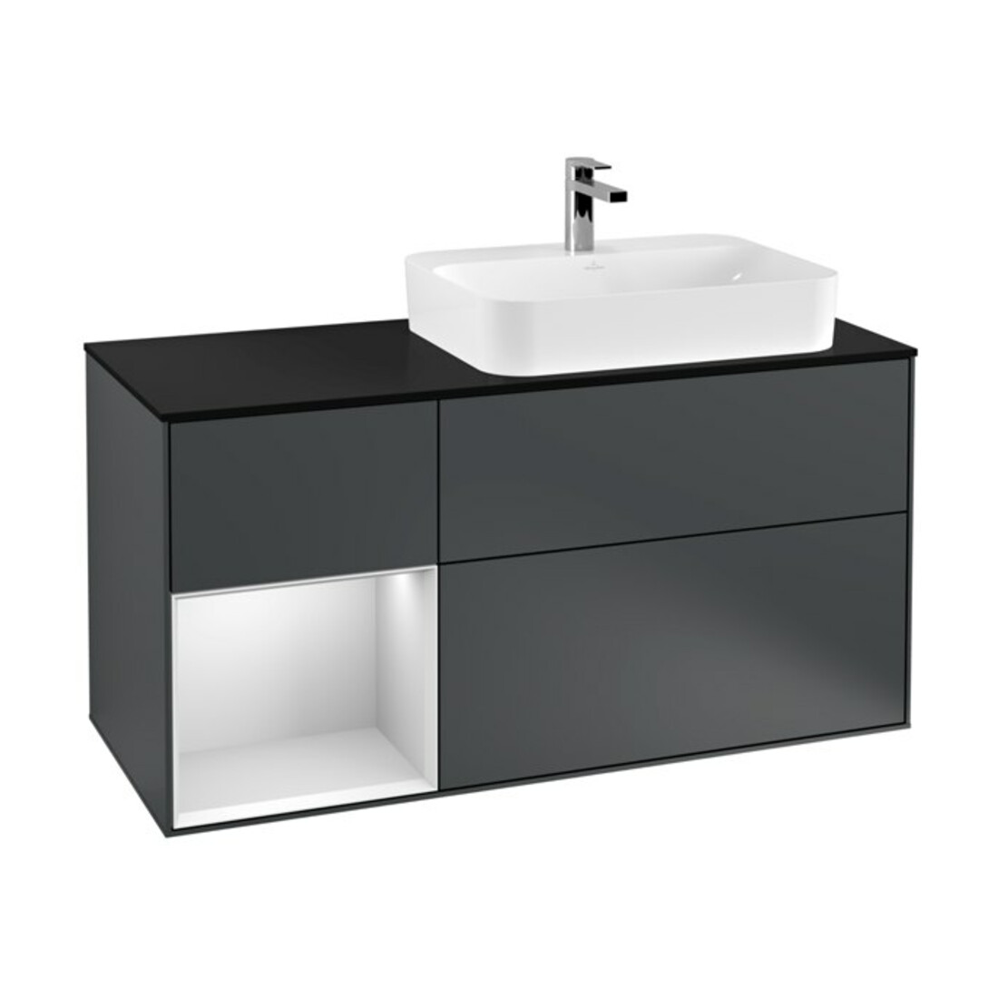 V&B Meuble sous-lavabo Finion 120 cm, éclairage mural, blanc mat, laqué bleu mat