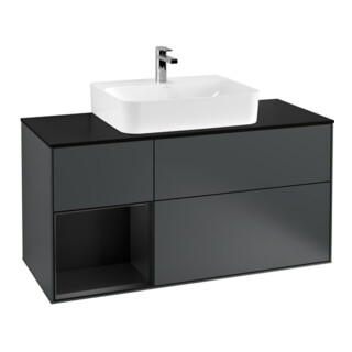 V&B Meuble sous lavabo Finion 120 cm, éclairage mural, blanc mat, laqué bleu mat
