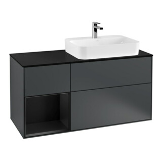 V&B Meuble sous lavabo Finion 120 cm, éclairage mural, blanc mat, laqué bleu mat