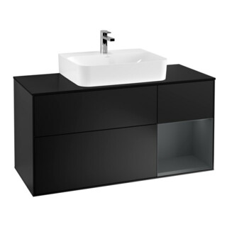V&B Meuble sous-lavabo Finion 120 cm, éclairage mural, blanc mat, laqué bleu mat
