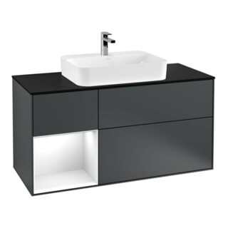 V&B Meuble sous lavabo Finion 120 cm, éclairage mural, blanc mat, laqué, bleu mat