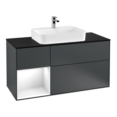 V&B Meuble sous lavabo Finion 120 cm, éclairage mural, blanc mat, laqué, bleu mat