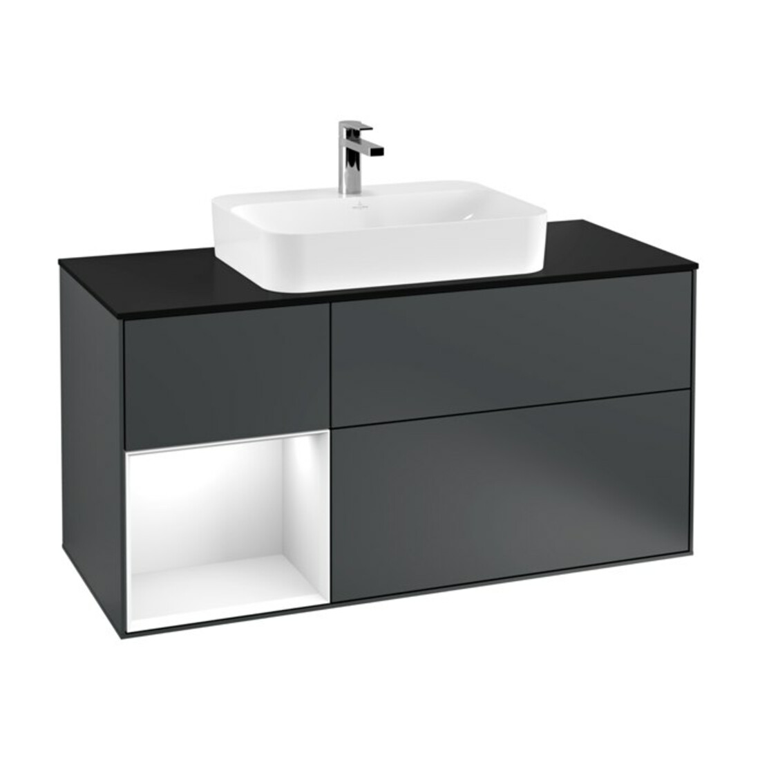 V&B Meuble sous lavabo Finion 120 cm, éclairage mural, blanc mat, laqué, bleu mat