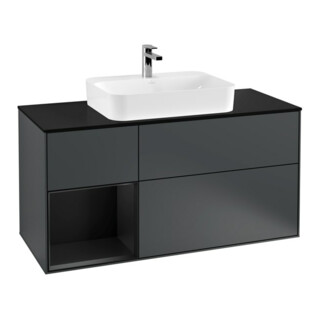 V&B Meuble sous lavabo Finion 120 cm, éclairage mural, blanc mat, laqué bleu mat