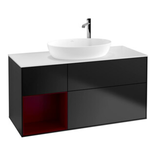 V&B Meuble sous lavabo Finion 120 cm, éclairage mural, blanc mat, laqué, bleu mat, laqué