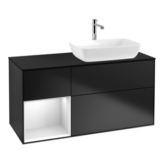 V&B Meuble sous lavabo Finion 120 cm, éclairage mural, blanc mat laqué, bleu mat laqué
