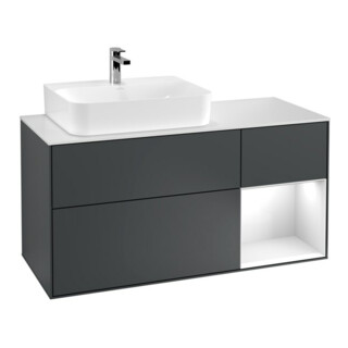 V&B Meuble sous lavabo Finion 120 cm, éclairage mural, blanc mat, laqué, bleu moyen