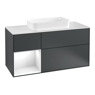 V&B Meuble sous-lavabo Finion 120 cm, éclairage mural, blanc mat, laqué, bleu moyen