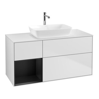 V&B Meuble sous lavabo Finion 120 cm, éclairage mural, blanc mat, laqué brillant