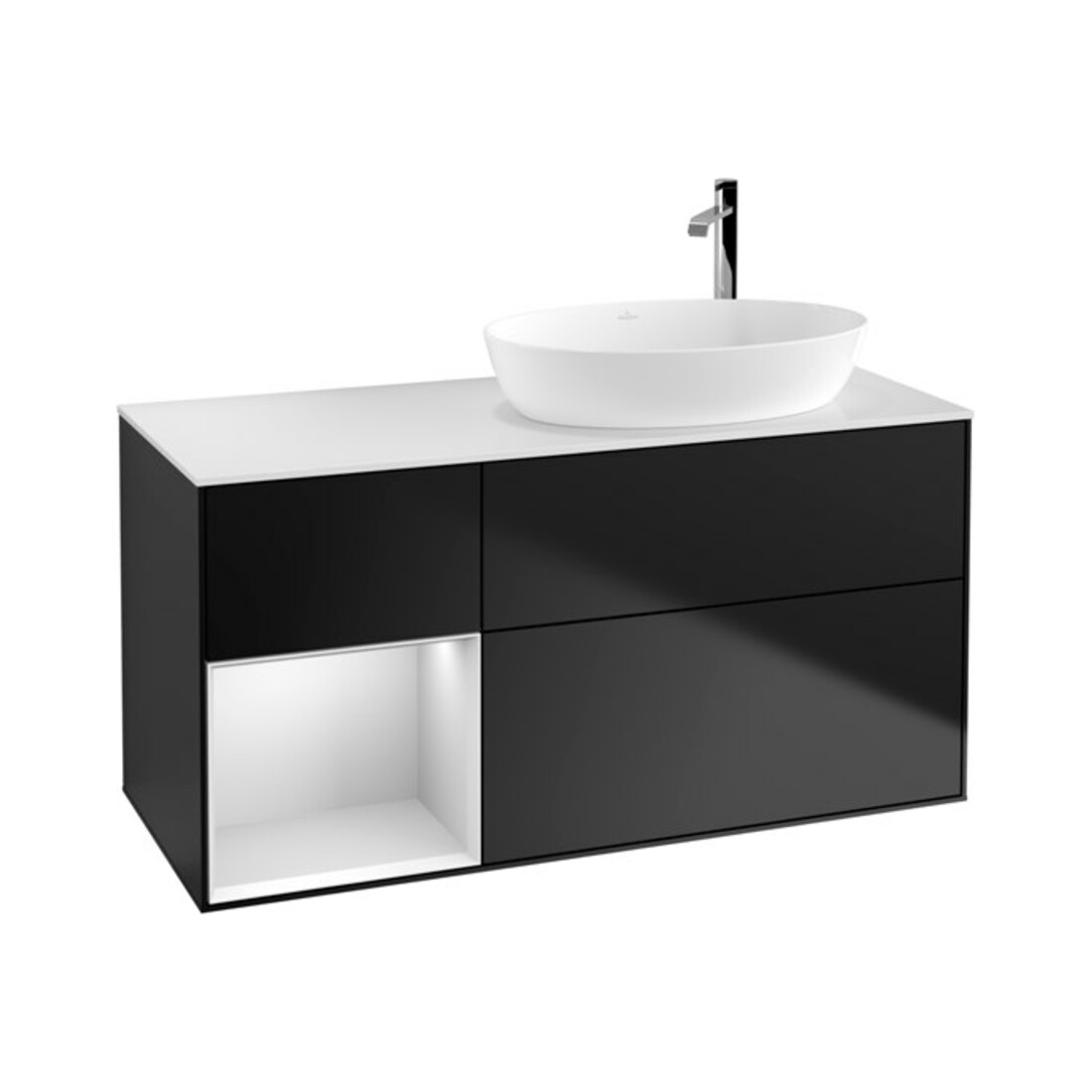 V&B Meuble sous lavabo Finion 120 cm, éclairage mural, blanc mat, laqué brillant, bleu laqué