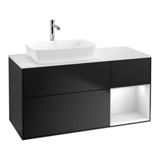 V&B Meuble sous lavabo Finion 120 cm, éclairage mural, blanc mat, laqué brillant, bleu laqué