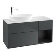 V&B Meuble sous-lavabo Finion 120 cm, éclairage mural, blanc mat, laqué brillant, mat bleu laqué-1