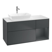 V&B Meuble sous lavabo Finion 120 cm, éclairage mural, blanc mat, laqué brillant, mat bleu laqué