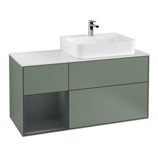 V&B Meuble sous lavabo Finion 120 cm, éclairage mural, blanc mat, laqué olivier mat