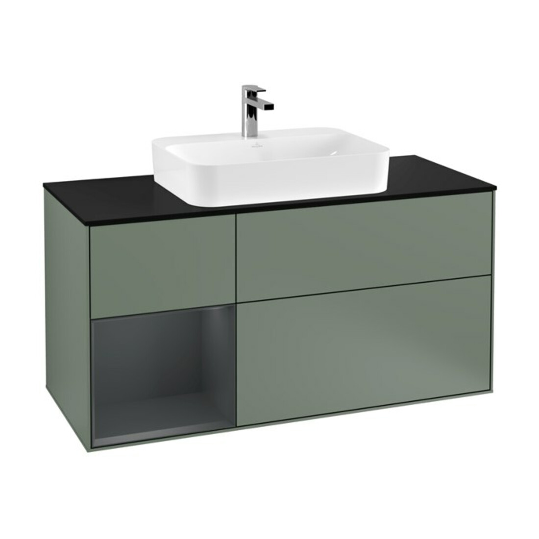 V&B Meuble sous lavabo Finion 120 cm, éclairage mural, blanc mat, laqué olivier mat