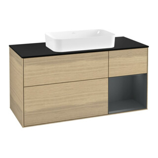 V&B Meuble sous lavabo Finion 120 cm, éclairage mural, blanc mat, laqué, ouverture à ven