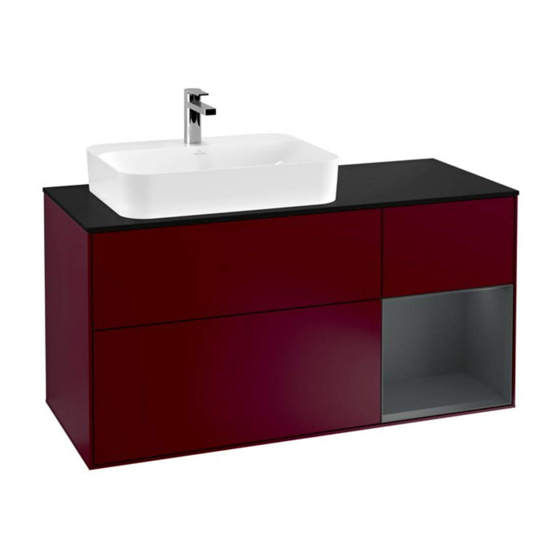 V&B Meuble sous lavabo Finion 120 cm, éclairage mural, blanc mat, laqué, poignée métal