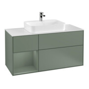 V&B Meuble sous lavabo Finion 120 cm, éclairage mural, blanc mat, laque satinée, olivier laqué