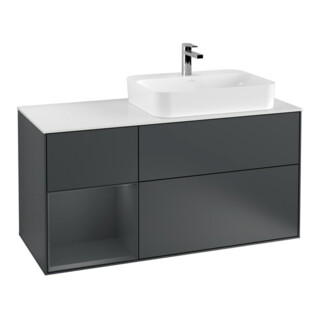 V&B Meuble sous lavabo Finion 120 cm, éclairage mural, blanc mat, poignée alu mat laqué