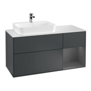 V&B Meuble sous-lavabo Finion 120 cm, éclairage mural, blanc mat, poignée argent mat, miroir avec éclairage LED-1
