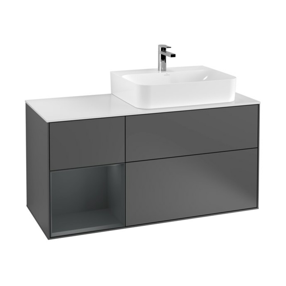 V&B Meuble sous-lavabo Finion 120 cm, éclairage mural, blanc mat, poignée laiton, A m