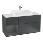 V&B Meuble sous lavabo Finion 120 cm, éclairage mural, blanc mat, poignée laquée bleu mat