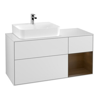 V&B Meuble sous lavabo Finion 120 cm, éclairage mural, blanc mat, porte gauche, blanc mat avec laque