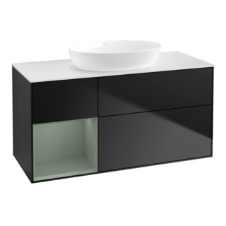 V&B Meuble sous lavabo Finion 120 cm, éclairage mural, blanc mat, rangement huile mat, bleu mat
