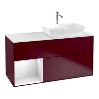 V&B Meuble sous lavabo Finion 120 cm, éclairage mural, blanc mat, réglette blanc mat, poignée métal