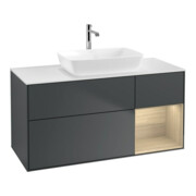 V&B Meuble sous-lavabo Finion 120 cm, éclairage mural, blanc mat, réglette, miroir avec éclairage LED