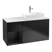 V&B Meuble sous lavabo Finion 120 cm, éclairage mural, blanc mat, régulé bleu mat laqué