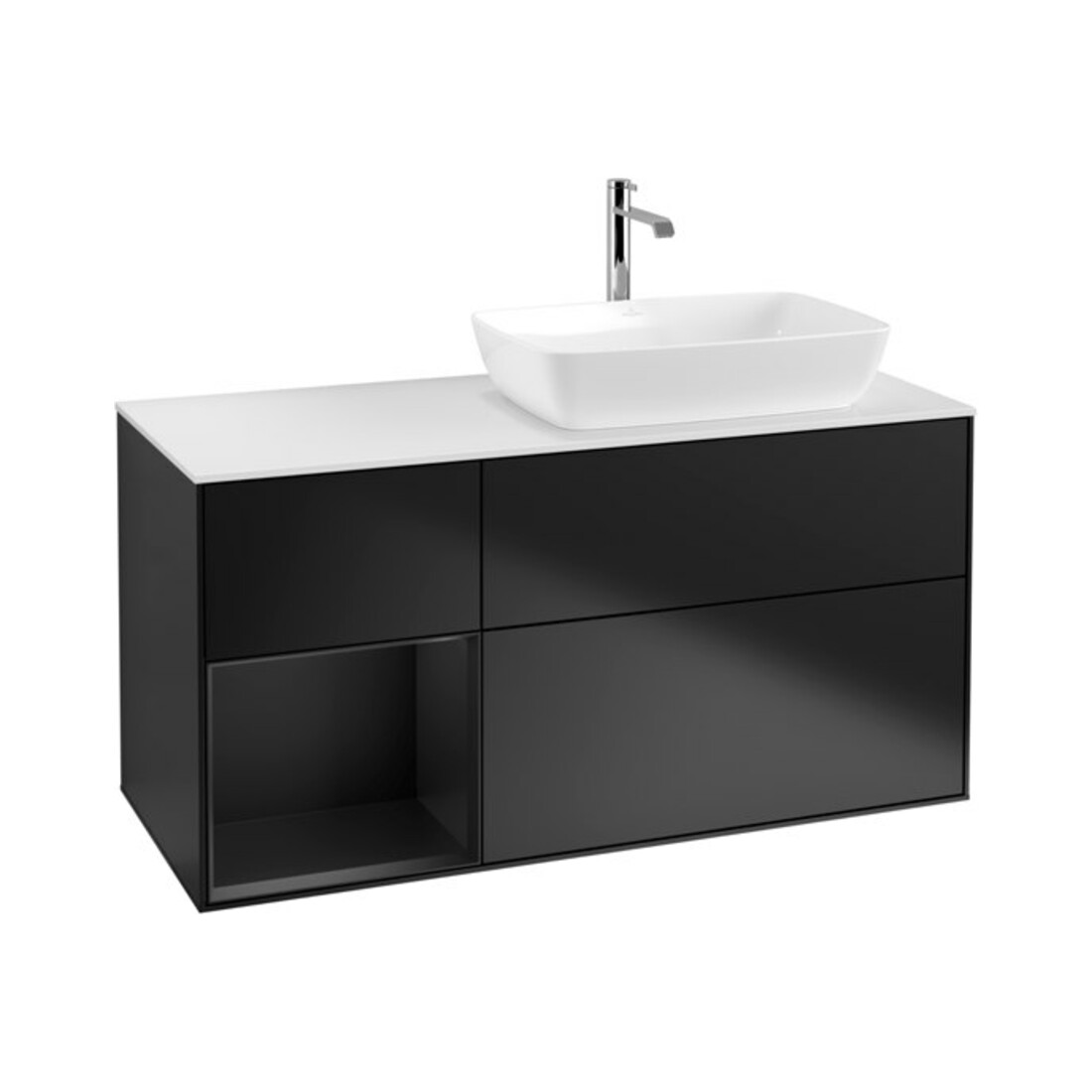 V&B Meuble sous lavabo Finion 120 cm, éclairage mural, blanc mat, régulé bleu mat laqué