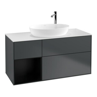 V&B Meuble sous lavabo Finion 120 cm, éclairage mural, blanc mat, rouge brillant, bleu mat