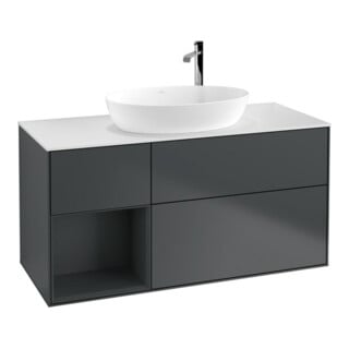 V&B Meuble sous lavabo Finion 120 cm, éclairage mural, blanc mat, rouge moyen mat laqué, mat bleu laqué