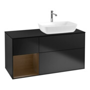 V&B Meuble sous lavabo Finion 120 cm, éclairage mural, blanc mat, tiroir bois, blanc mat laqué