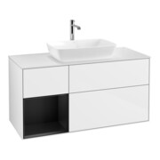 V&B Meuble sous lavabo Finion 120 cm, éclairage mural, bleu lacqué brillant, blanc lacqué