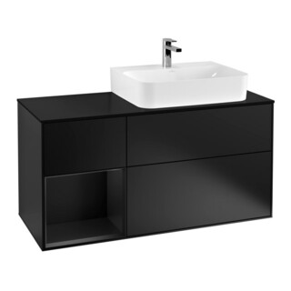 V&B Meuble sous lavabo Finion 120 cm, éclairage mural, bleu laqué