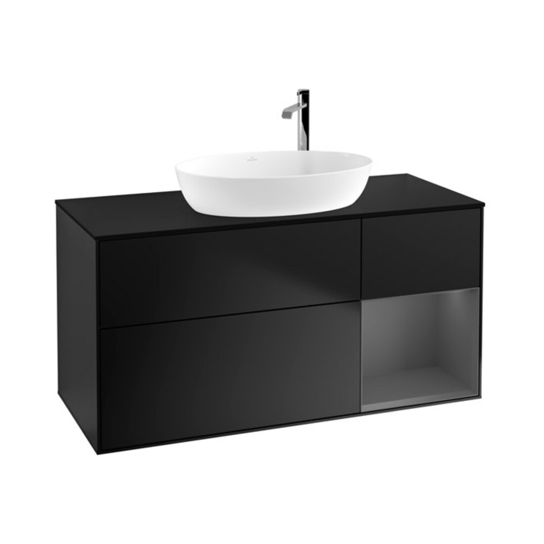 V&B Meuble sous lavabo Finion 120 cm, éclairage mural, bleu laqué