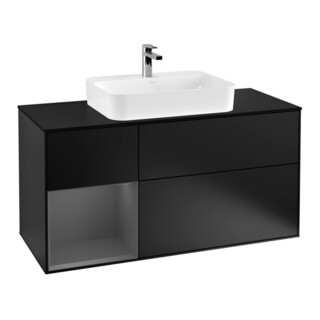 V&B Meuble sous lavabo Finion 120 cm, éclairage mural, bleu laqué
