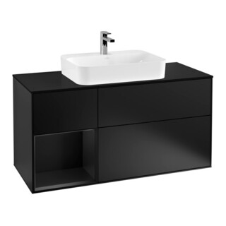 V&B Meuble sous lavabo Finion 120 cm, éclairage mural, bleu laqué