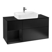 V&B Meuble sous lavabo Finion 120 cm, éclairage mural, bleu laqué