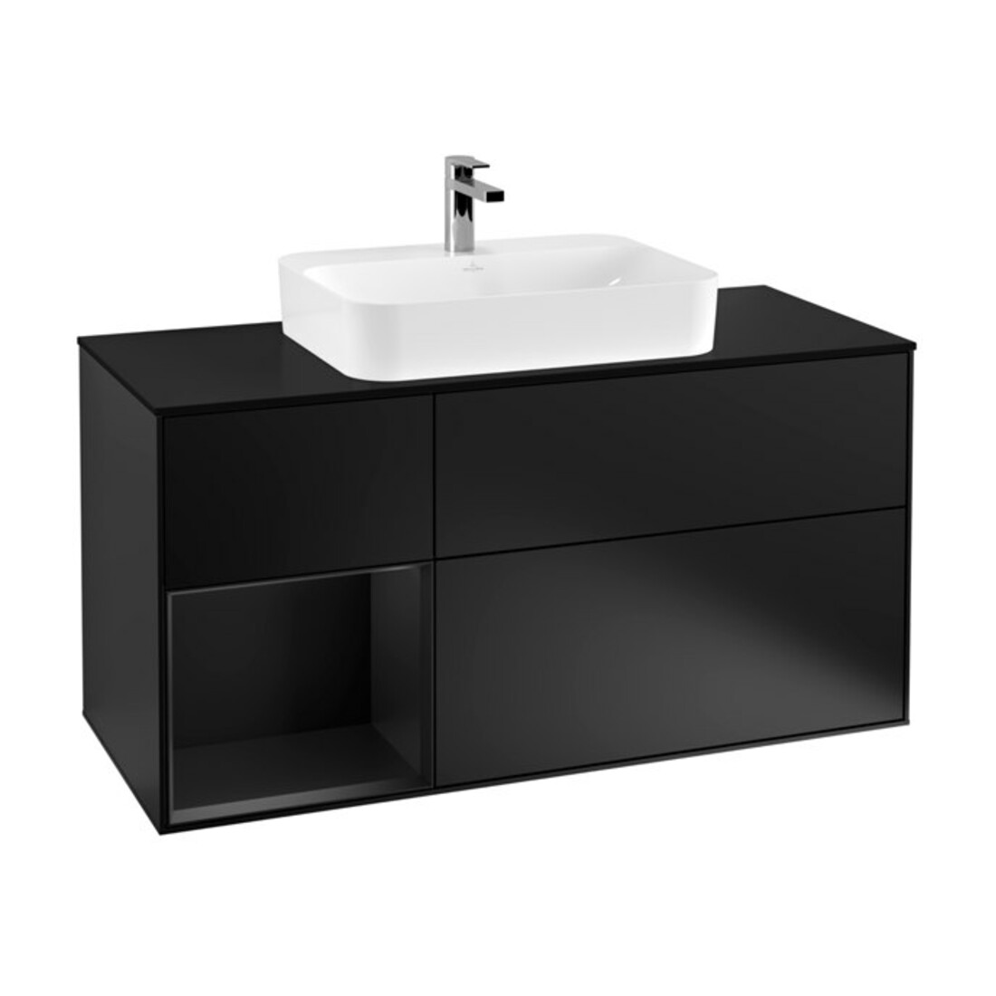 V&B Meuble sous lavabo Finion 120 cm, éclairage mural, bleu laqué