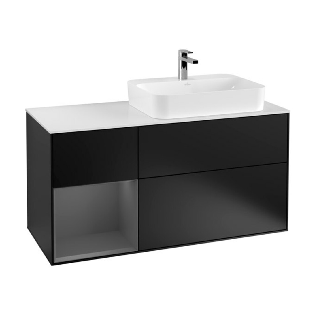 V&B Meuble sous lavabo Finion 120 cm, éclairage mural, bleu laqué