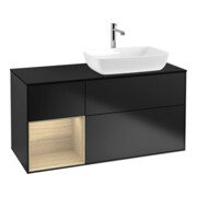 V&B Meuble sous lavabo Finion 120 cm, éclairage mural, bleu mat, avec étagère ouverte, bleu mat laqué
