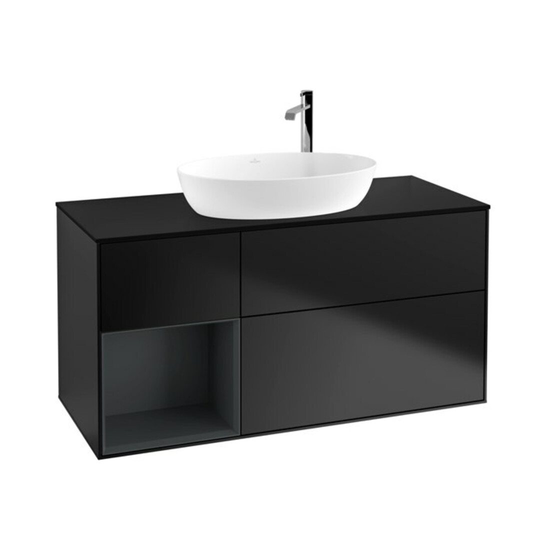 V&B Meuble sous-lavabo Finion 120 cm, éclairage mural, bleu mat, étagère médium mat laqué, bleu mat laqué