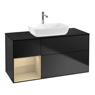 V&B Meuble sous-lavabo Finion 120 cm, éclairage mural, bleu mat, étagère ouverte, bleu mat laqué