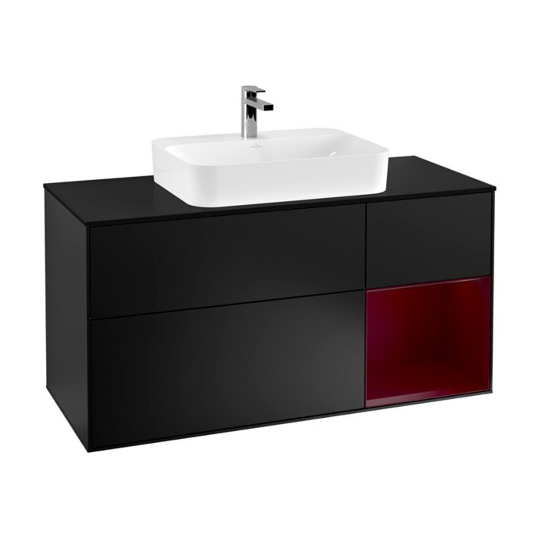 V&B Meuble sous lavabo Finion 120 cm, éclairage mural, bleu mat, étagère réglable, bleu mat laqué