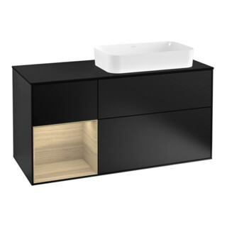V&B Meuble sous-lavabo Finion 120 cm, éclairage mural, bleu mat laqué