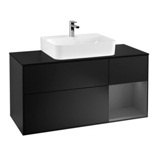 V&B Meuble sous lavabo Finion 120 cm, éclairage mural, bleu mat laqué